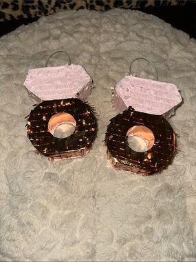 Diamond ring Shaped Pink and Rose Gold Hanging Party Pinatas (Pair)